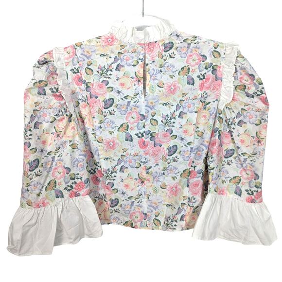 Batsheva X Laura Ashley Spring Prairie Blouse Floral Print Ruffle Cropped 8 NWT - Picture 3 of 12